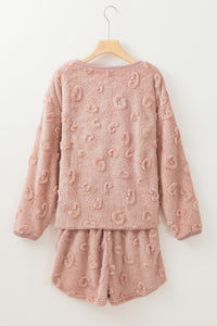Online Lavendula Textured Leopard Fleece Loose Two Piece Lounge Set