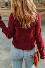 Load image into Gallery viewer, Fiery Red Textured Round Neck Long Sleeve Top
