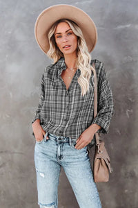 Gray Relaxed Fit Plaid Button Shirt