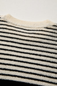 Online Black white Striped O Neck Sweater Vest