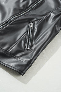 Online Black PU Leather Lapel Collar Zipper Jacket