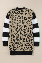 Load image into Gallery viewer, Black Stripe Sleeve Leopard Print Open Front Cardigan With Pockets
