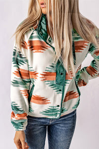 Online Multicolour Western Aztec Snap Buttoned Fleece Jacket