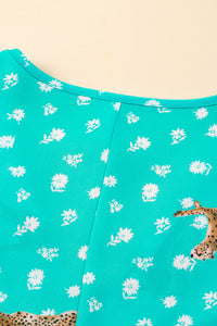 Online Green Cheetah Print V Neck Short Sleeve Plus Top