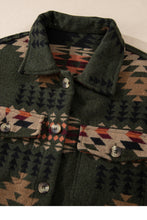 Load image into Gallery viewer, Online Green Aztec Print Flap Pockets Long Sleeve Shacket
