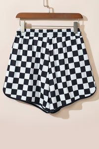 Online Rose Checkered Drawstring Elastic Waist Casual Shorts