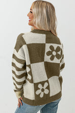 Load image into Gallery viewer, Online Orchid Petal Checkered Floral Print Striped Sleeve Sweater
