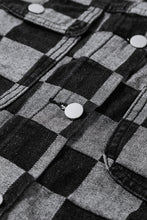 Load image into Gallery viewer, Online Black Checkered Patchwork Button up Denim Jacket
