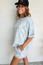 Load image into Gallery viewer, Online Gray Western Fashion Printed T Shirt Elastic Waist Shorts Set
