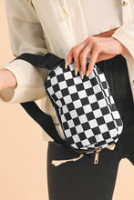 Load image into Gallery viewer, Online White Checkered Print Buckle Wide Belt Crossbody Bag
