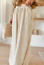Load image into Gallery viewer, Online Khaki Stripe Plus Size Drawstring High Waist Wide Leg Pants
