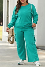 Load image into Gallery viewer, Online Sachet Pink Solid Color Patchwork Pullover Top and Cargo Pants Set
