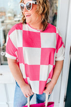 Load image into Gallery viewer, Online White Textured Checkerboard Round Neck Plus Size T Shirt
