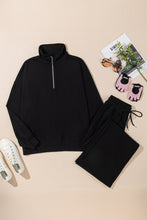 Load image into Gallery viewer, Online Black Zipper Stand Neck Top and Wide Leg Pants Set
