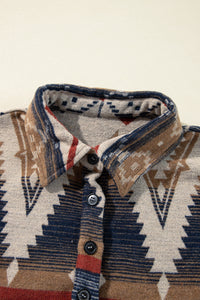 Online Brown Western Aztec Collared Button-up Sweatshirt