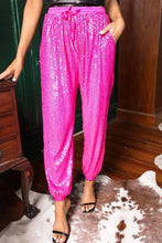 Load image into Gallery viewer, Rose Tie High Waist Sequin Jogger Pants
