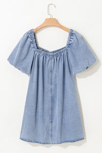 Online Myosotis Bubble Sleeve Square Neck Denim Babydoll Dress