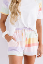 Load image into Gallery viewer, Online White Rainbow Striped T Shirt and Shorts Set
