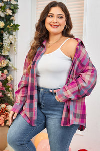 Online Rose Stripe Plus Size Checkered Print Button up Shirt