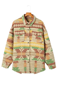 Online Yellow Western Aztec Print Button Flap Pocket Shacket