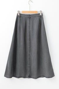 Online Dark Grey Fully Buttoned Long Denim Skirt