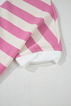 Load image into Gallery viewer, Online Pink Stripe Patchwork Textured Short Sleeve High Low Loose Top

