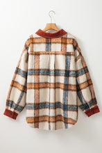 Load image into Gallery viewer, Online Brown Stripe Plus Size Plaid Print Collared Buttoned Jacket
