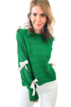 Load image into Gallery viewer, Online Rose Red Bow Knot Cut Out Round Neck Loose Sweater
