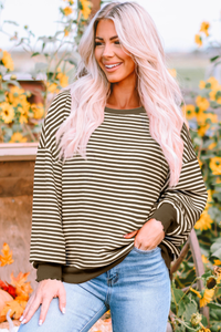 Online Pink Stripe Loose Drop Shoulder Long Sleeve Top