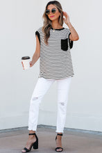 Load image into Gallery viewer, Online Black Stripe Chest Pocket Patch Round Neck Tank Top
