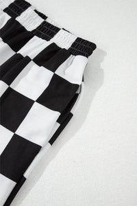 Online Black Checkerboard Elastic Waist Pocketed Joggers