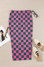 Load image into Gallery viewer, Online Rose Checkered Print Side Slit High Waist Midi Skirt
