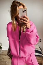 Load image into Gallery viewer, Online Black Solid Seamed Zipper Jacket and Drawstring Waist Pants Set
