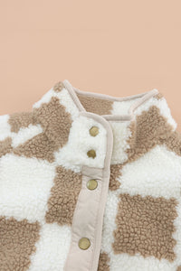 Online Lapis Checked Snap Button Sherpa Jacket