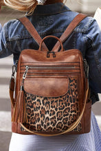 Load image into Gallery viewer, Online Coffee Leopard Patchwork PU Leather Functional Backpack
