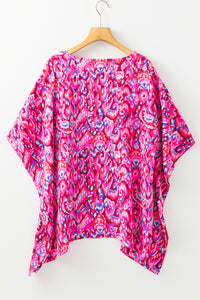 Online Pink Abstract Print V Neck Half Sleeve Loose Fit Tunic Blouse