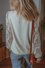 Load image into Gallery viewer, Online White Scalloped V Neckline Lace Hollowed Lantern Sleeve Blouse
