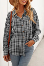 Load image into Gallery viewer, Gray Relaxed Fit Plaid Button Shirt
