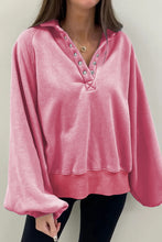 Load image into Gallery viewer, Pink Solid Snap Buttons Collared Balloon Sleeve Oversized Sweatshirt
