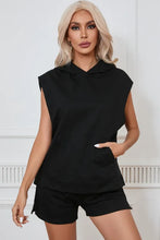 Load image into Gallery viewer, Black Solid Color Sleeveless Hoodie and Shorts Set
