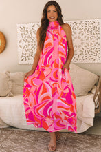Load image into Gallery viewer, Online Rose Abstract Printed High Neck Knotted Nape Sleeveless Maxi Dress
