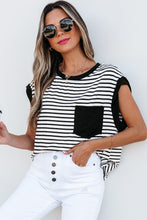 Load image into Gallery viewer, Online Black Stripe Chest Pocket Patch Round Neck Tank Top
