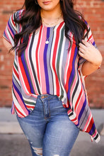 Load image into Gallery viewer, Multicolor Stripe Short Sleeve Flowy Plus Size Blouse
