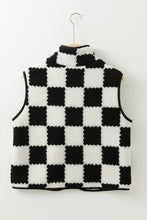 Load image into Gallery viewer, Online Black Checkered Sherpa Collared Jacket Vest
