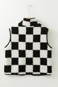 Online Black Checkered Sherpa Collared Jacket Vest