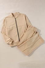 Load image into Gallery viewer, Online Black Solid Seamed Zipper Jacket and Drawstring Waist Pants Set
