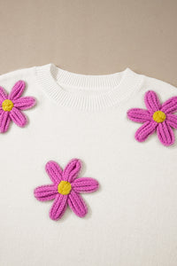 Online White Plus Size Flower Crochet Drop Shoulder Knit Sweater