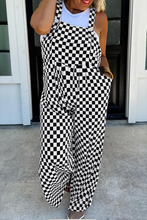 Load image into Gallery viewer, Online Black Checkered Print Pocketed Wide Leg Jumpsuit
