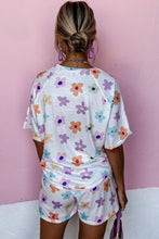 Load image into Gallery viewer, Online Pink Flower Print Short Sleeve High Waist Two Piece Shorts Set
