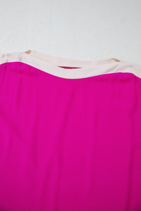 Online Rose Red Oversized Color Block Boat Neck Tunic Blouse